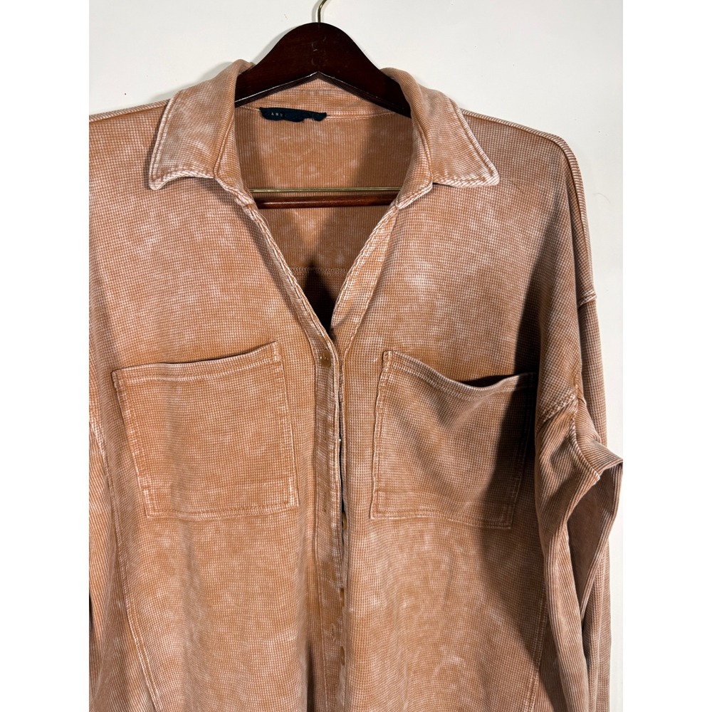 Lane + Delaney Terracotta Waffle Knit Acid Wash Button Up Shirt XL